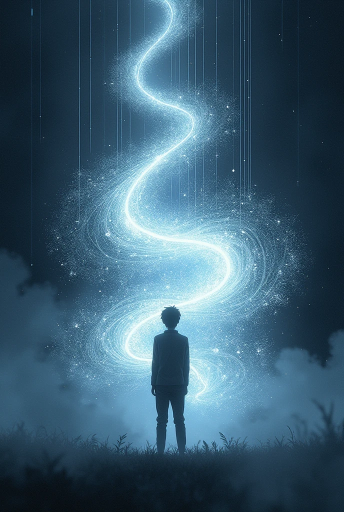 ((Best Quality)), ((masterpiece)), (detailed), an aura of the vision that perceives its surroundings in anime style, all silver color, with the black silhouette of a simple person in the center, from which a magical expanding sound wave emerges, that perceives its surroundings. With a black background. 