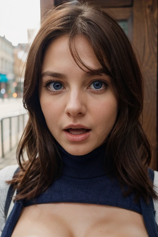 1 fille, opened mouth,blue eye, boobs, Queue de Cheval, brown-hair, 
