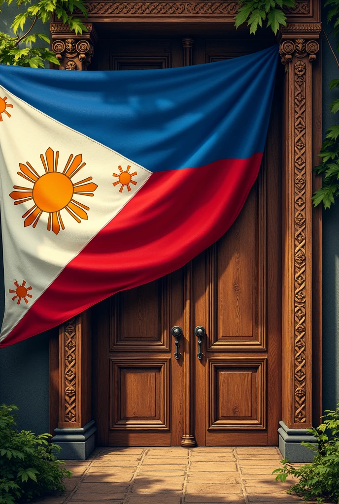 Poster where the philippine language is used for having ideas into opening pf doors pf opportunities with philippine flag and doors