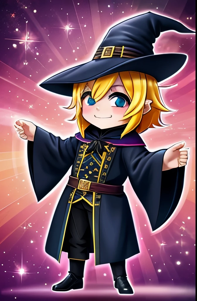 Masterpiece, best quality, chibi, wizard tea party, handsome male witch, beautiful witch, happy, vibrant, colorful