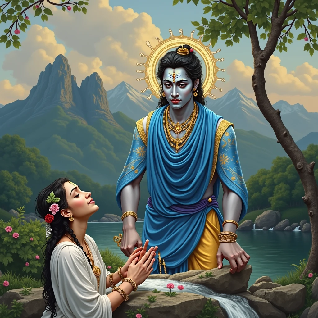 Lord Shiva blessing a good girl background Nature 