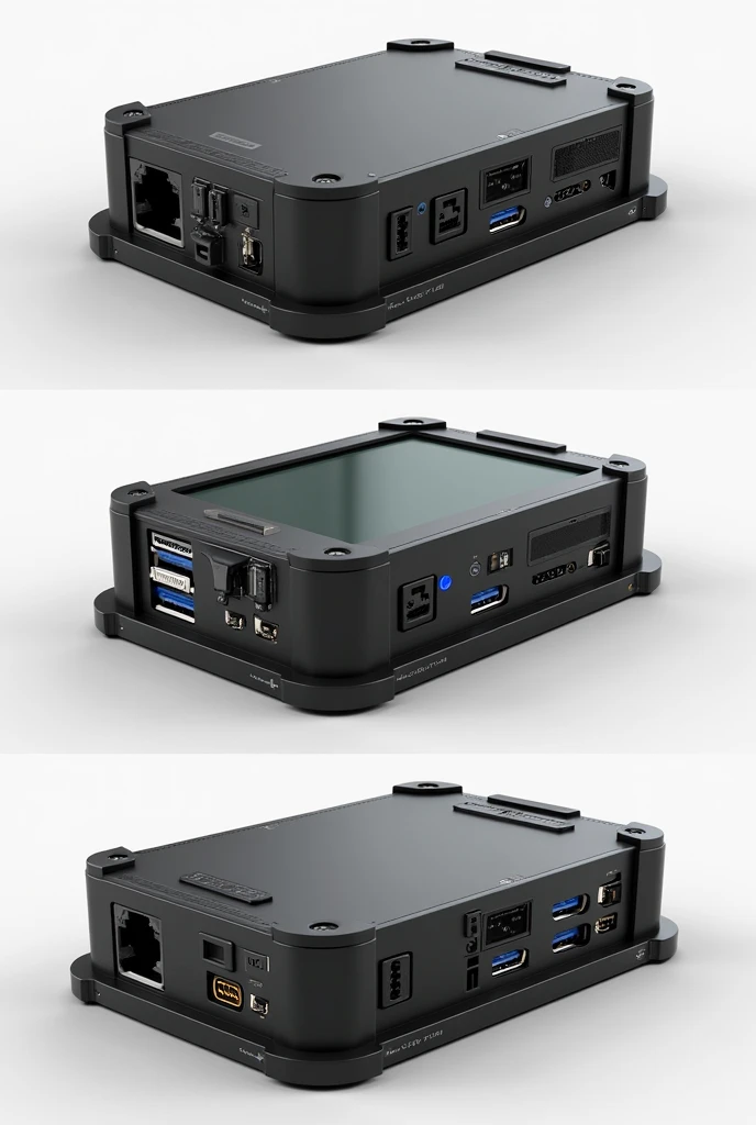 Generate a Rasberry pi 4 development board case with touch screen, secondary data screen, battery, and ventilation 