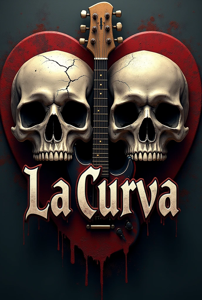 Make me a logo with the name "La Curva" including skulls, instruments like guitar and drums, make it aggressive and realistic, that causes a visual impact also the name "La curva" that be realistic