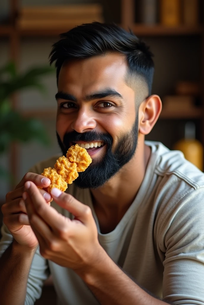 Virat Kohli is eating chikki.