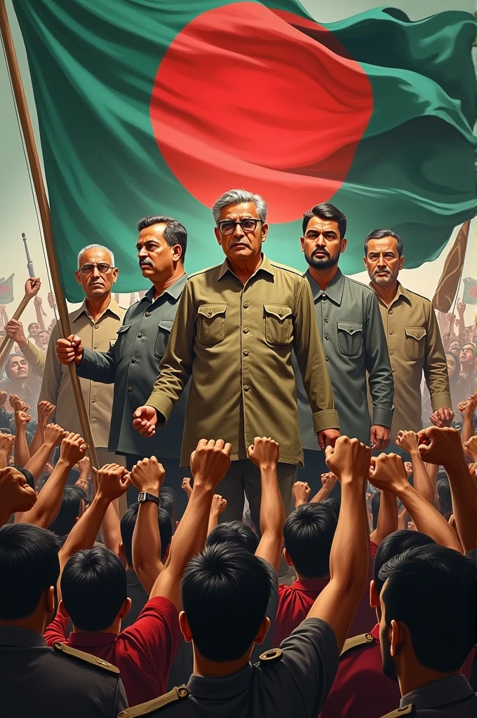 Sheikh mujib, ziaur rahman, abdul hamid bhashani and freedom fighters of Bangladesh 