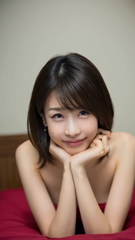 Real Japanese woman, Beautiful Japanese woman, Japanese goddess, Beautiful Japanese woman face, Mature woman, Sexy Japanese woman, Beautiful collarbone, Thin eyes, Single eyelid, Small eyes, Thin eyebrows, 25 years old Japanese woman. Smiling, Thin eyes, thin eyebrows, low nose, thin lips, brown hair, beautiful full breasts.