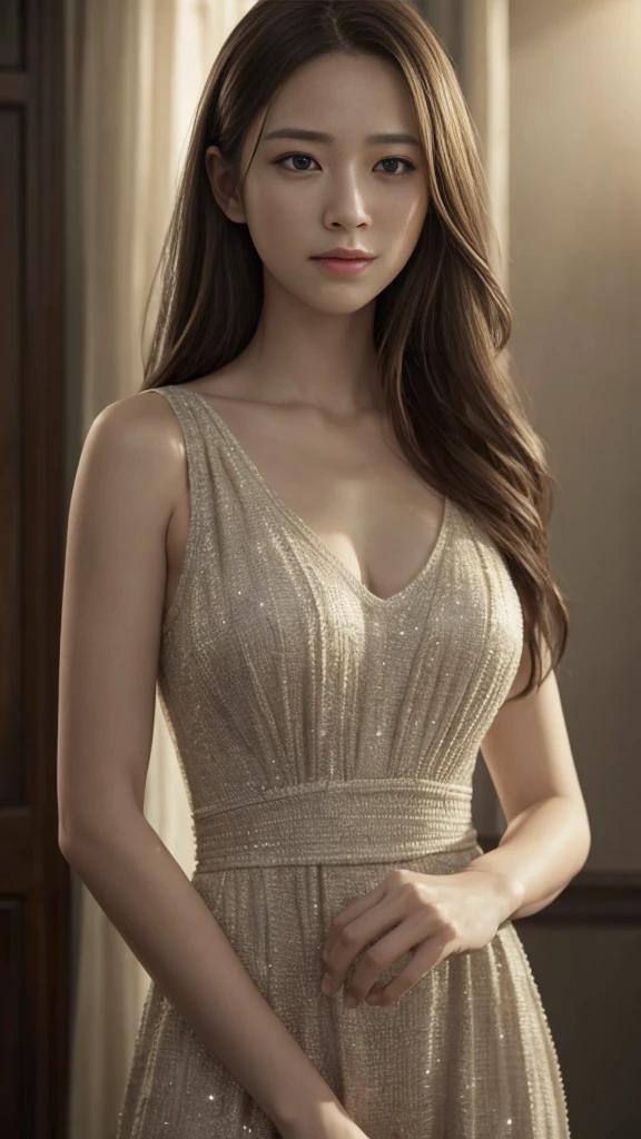 dress、(Realistic:1.4)、(hyper Realistic:1.4)、(Realistic:1.3)、(Smooth lighting:1.05)、(映画の照明Improvement of quality:0.9)、32K、one person's、20-year-old girl、Realistic lighting、Backlight、Facial Light、Ray Tracing、(Bright light:1.2)、(Improvement of quality:1.4)、(Highest Quality Real Texture Skins:1.4)、Detailed、Face drawn in detail、quality eyes、(tired, Sleepy and satisfied:0.0)、 Face close-up、T-Shirts、(Enhances the body line:1.1)、(Enhances the beauty of skin texture:1.1)、((Satomi Ishihara))、bikini、smile、short hair、