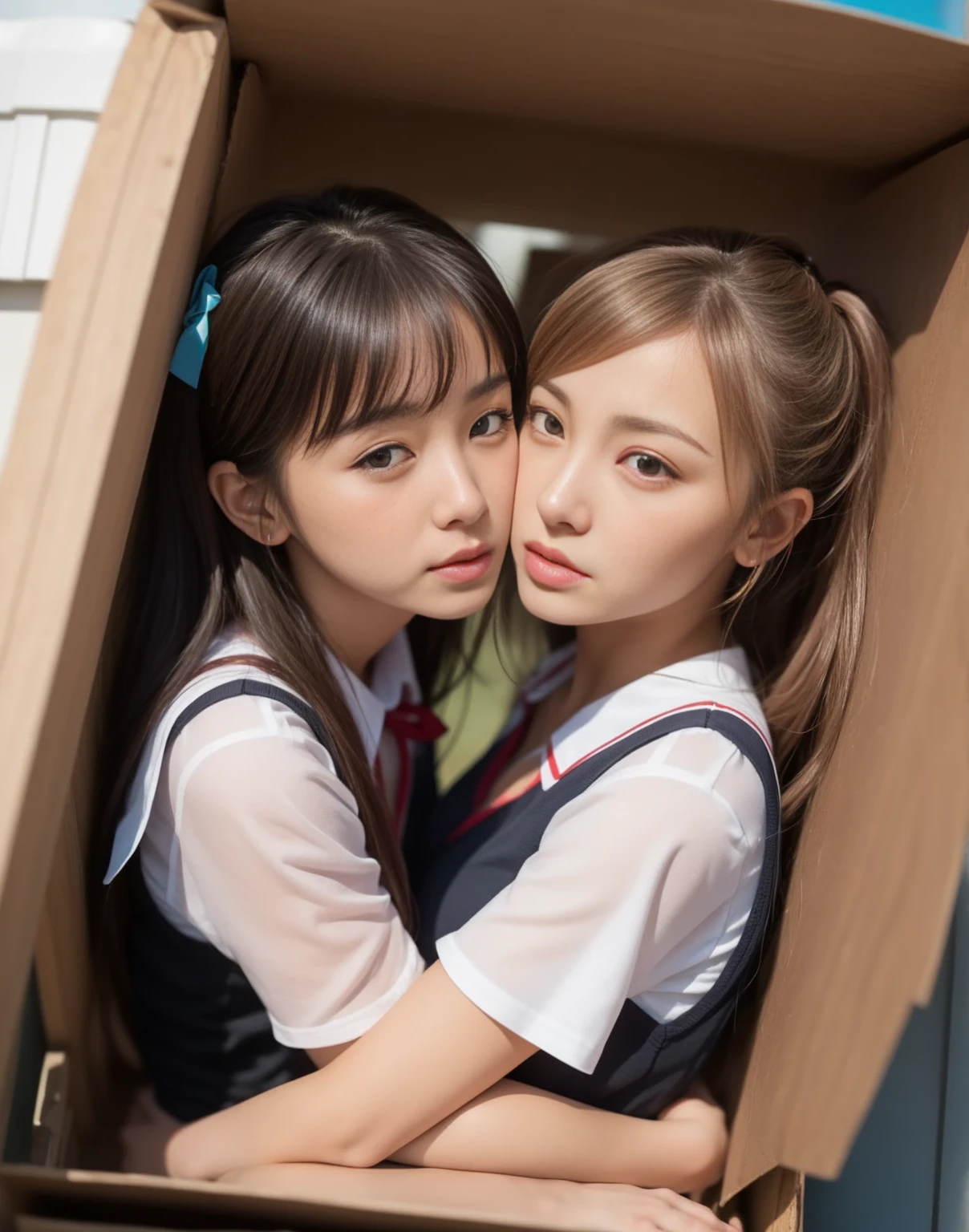 (kiss:1.4),(reluctantly:1,8), (blush:1.4), breasts