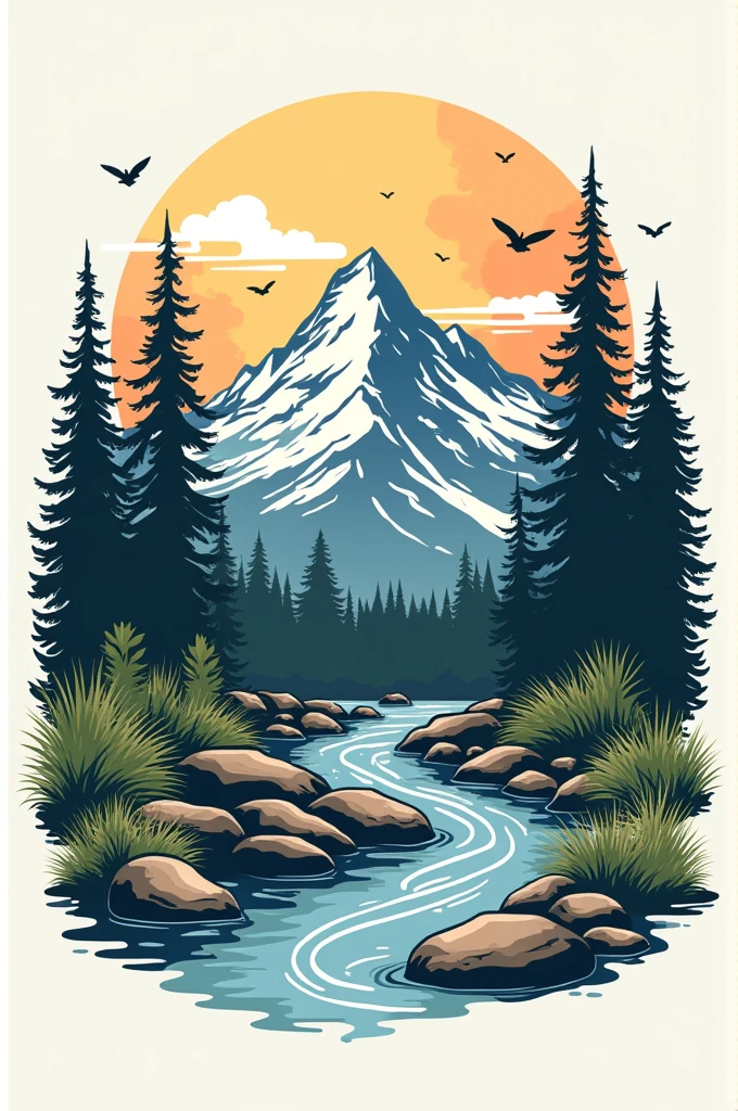 I WANT TO MAKE AN ILLUSTRATION DESIGN FOR MY OUTDOOR THEMED T-SHIRT, I NEED SOME CONCEPTS THAT ONLY SHOW THE OUTLINE IN ONE COLOR ONE COLOR