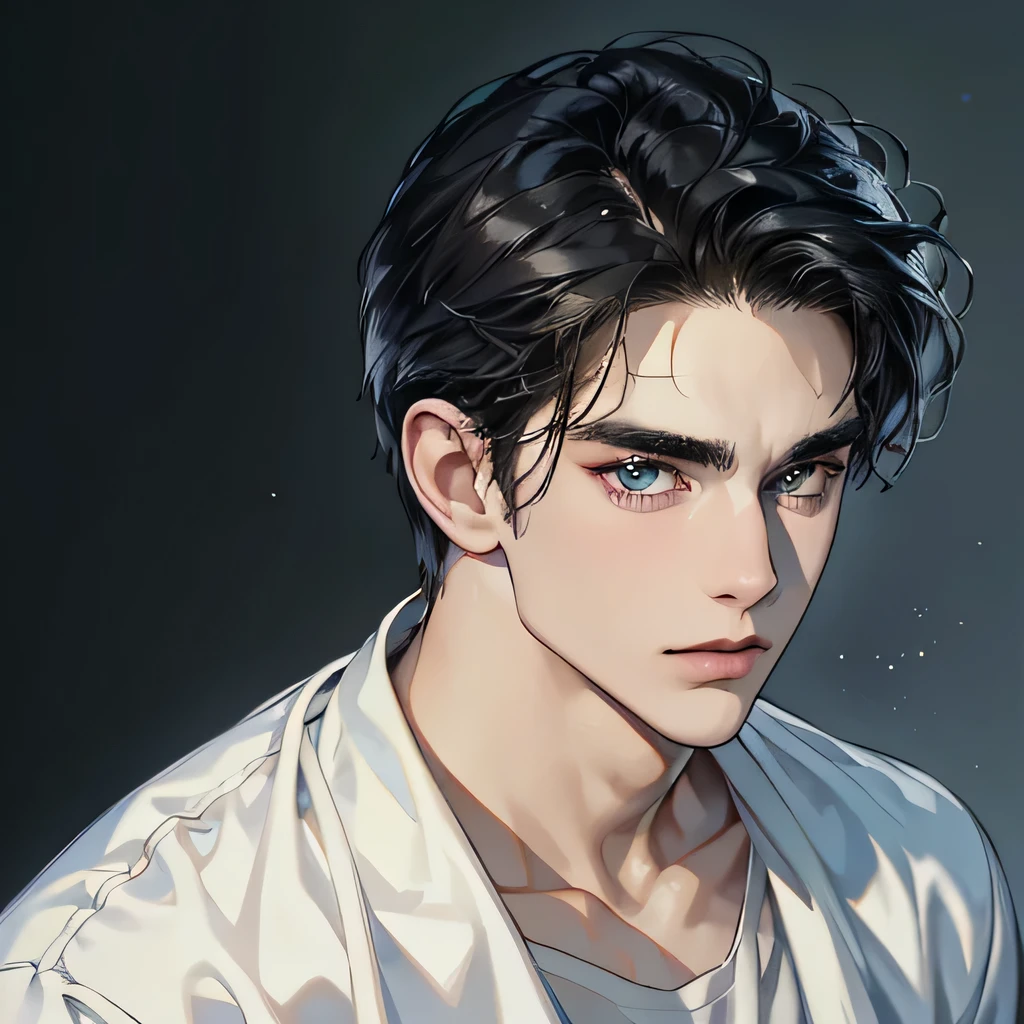 (best quality,4k, 8k, high resolution,masterpiece:1.2),ultra-detailed,(realistic,photorealistic,photo-realistic:1.37)Black hair, neatly styled hair, 1 man, 28 years old, mature man, blue eyes, fair skinned, attractive, manhwa art style, well built physique, black shirt, carrying a baby in his arms,penetrating gaze,perfect face without errors,imposing posture, businessman, office background, cinematic lighting,hdr image