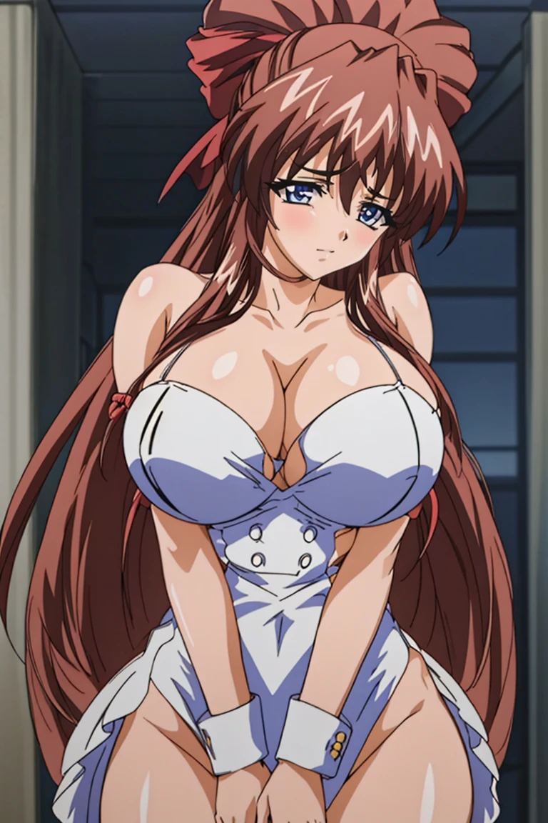 (Anime artwork, Anime Style, Studio Anime, Very detailed, up to date, Vibrant, Anime Coloring Book, High Contrast, masterpiece:1.2, Highest quality, Best aesthetics), (Beautiful and detailed eyes:1.2), Straight Long Hair, Large midchest, Hair Ribbon, (Sex maid outfit), Asymmetrical bangs, Perfect Proportions, Skin with attention to detail, cute, Detailed face, (Cowboy Shot, Dynamic Angle:1.2), Big Breasts、