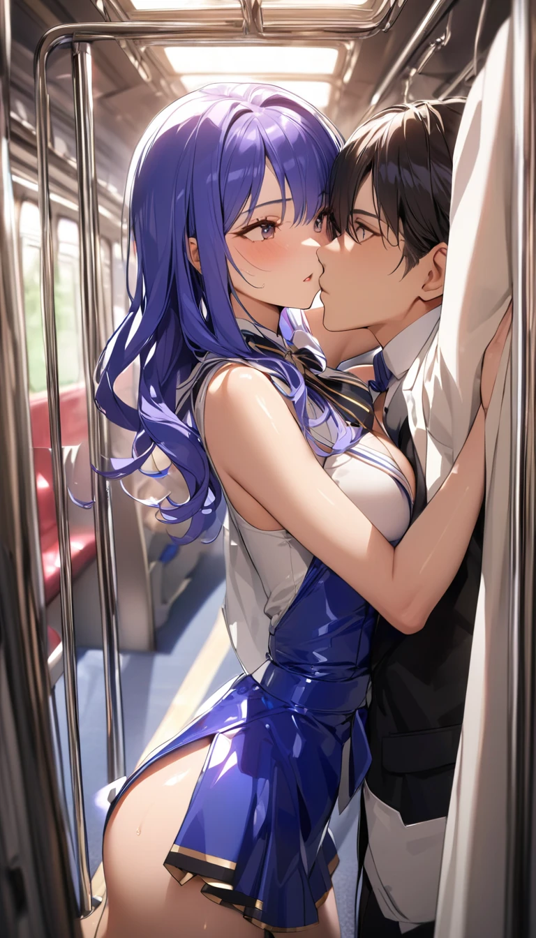 masterpiece,Highest quality,8k,Inside the train,Face to face,During busy times,Bold Pose,Big behavior,Shiny hair,Glossy skin,Japanese idol model,

