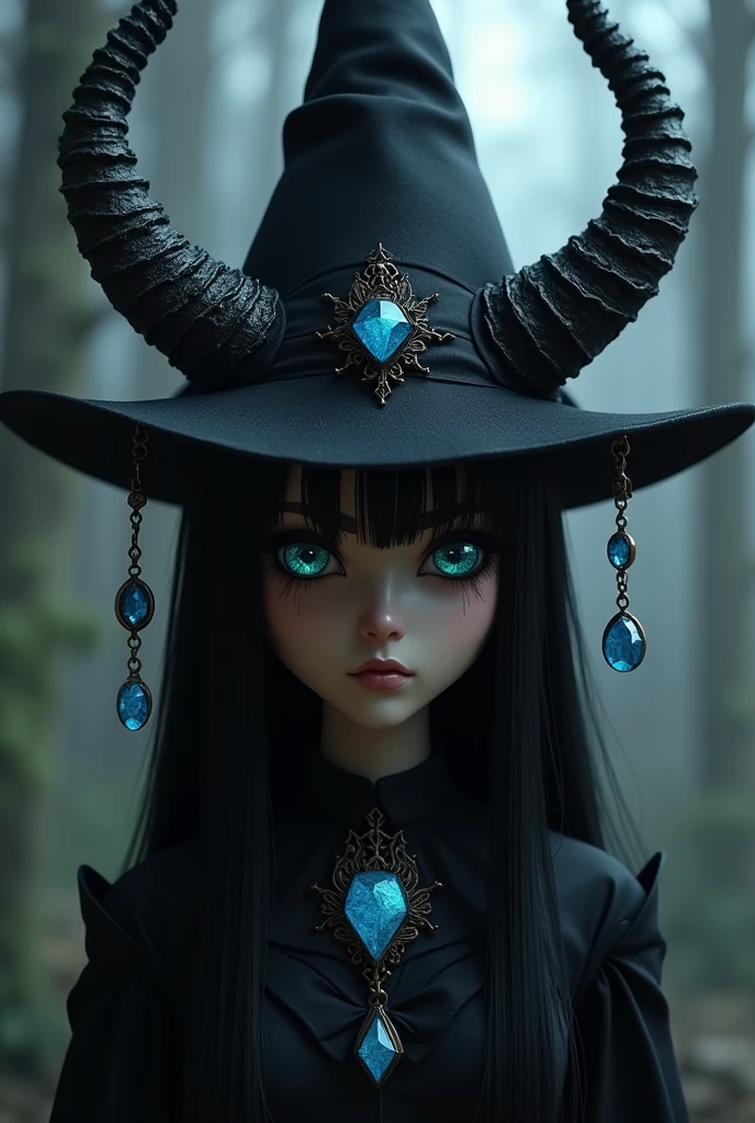 roblox character man aesthetics, with black hat and black hair and black horns hanging jewels