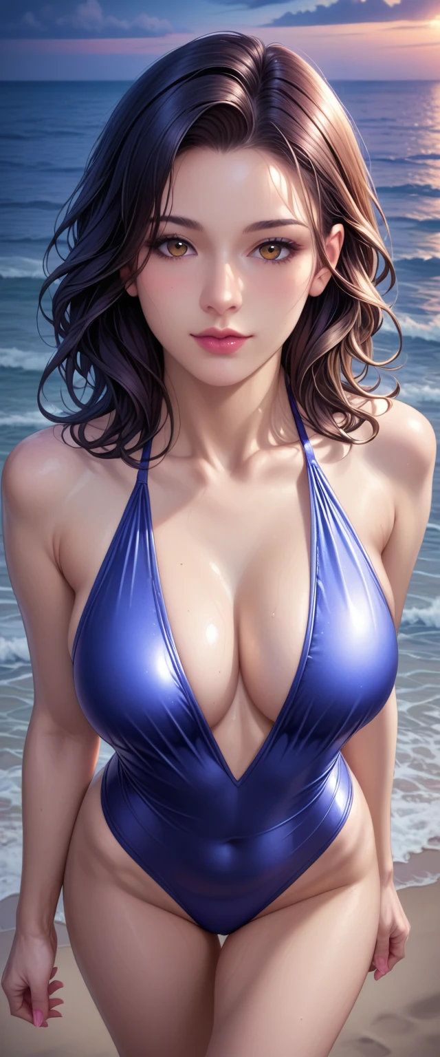 score_9, score_8_superior, score_7_superior, High resolution 3D anime style,A masterpiece in 32K resolution,Highest quality,it is really amazing,Very detailed,Ultra-high resolution,Ultra-realistic,Realistic,Increased depth of field,Cinematic lighting,
(Sexy mature Japan woman:1.2),
(black straight medium hair:1.1),(Ultra-detailed and beautiful face:1.1),(Calm and gentle look:1.1),Beautiful brown eyes,Translucent white skin,Realistic skin texture,Great proportions,
Elegant swimwear,
Summery design,Chic color scheme,Beautiful and delicate decoration,Detailed fabric texture,
(Dark overcast sky on a dull night:1.1),(Dark clouds filling the sky:1),(Thundercloud:1),Coastline at night,Stormy seas,(delay々A desolate sandy beach that continues:1),
(dramatic:1.1),(High angle:1.1),