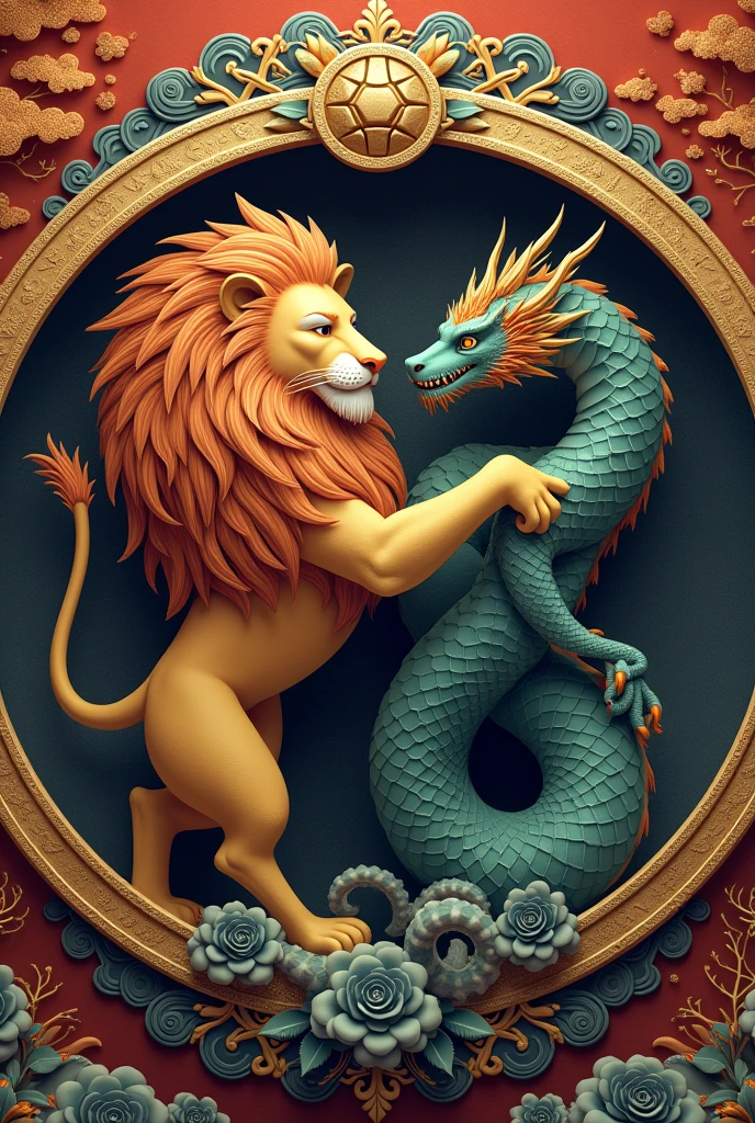 Lion and dragon images in circles