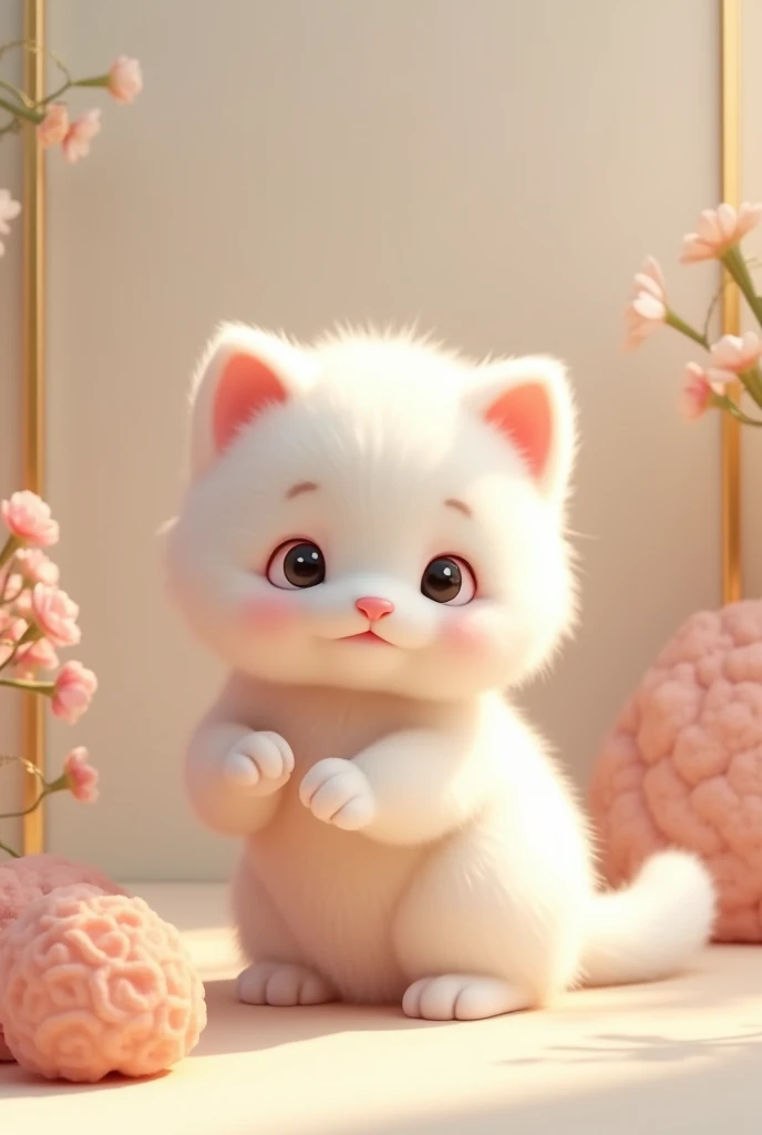 A very tender kitten, animated that is astethic, with decorations