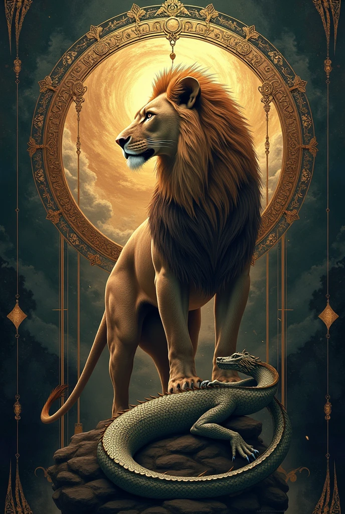 Lion and dragon images in circles  in different ways 