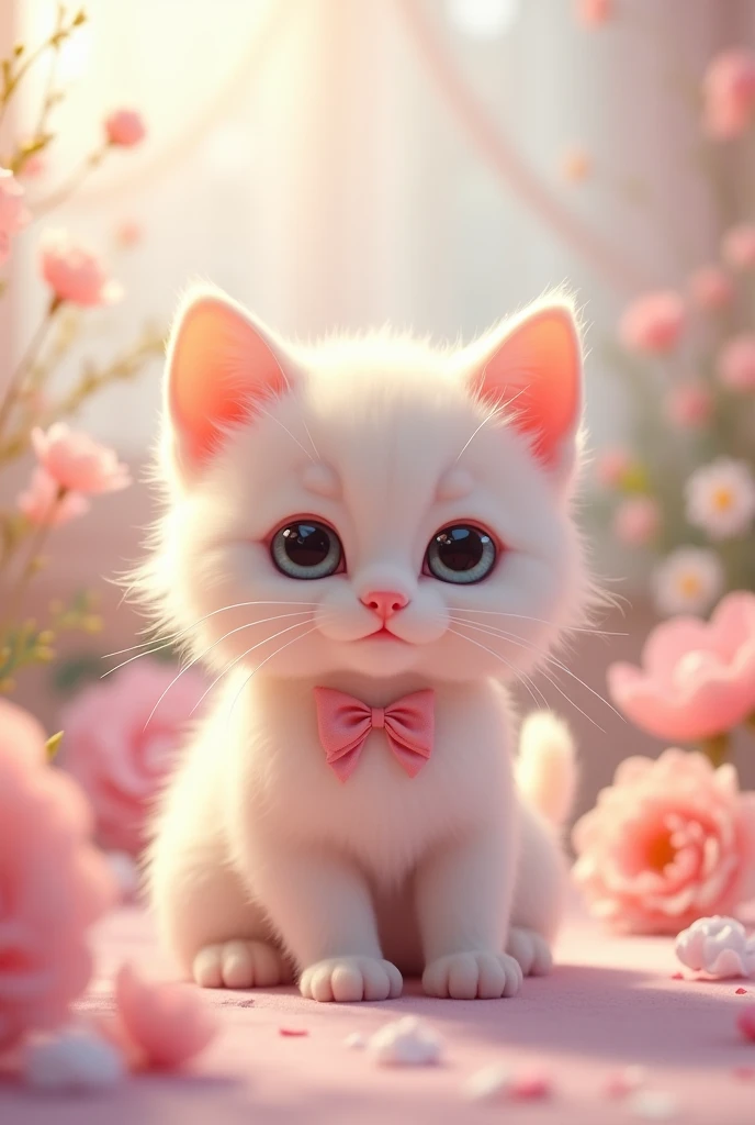 A very tender kitten, animated that is astethic, with decorations