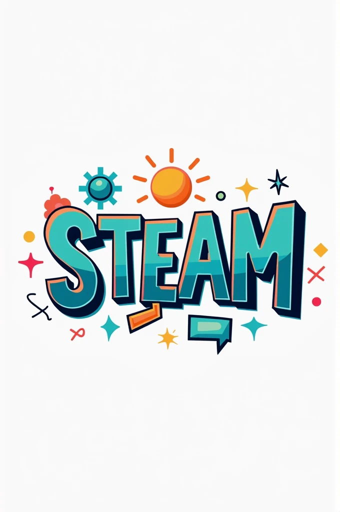 Image of logo "room to practice design, create objects,..." Write the text below as "STEAM"