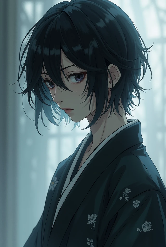 Boy in Japanese Clothes、Black Hair、Shoulder-length hair、Hanging eyes、Touken Ranbu、