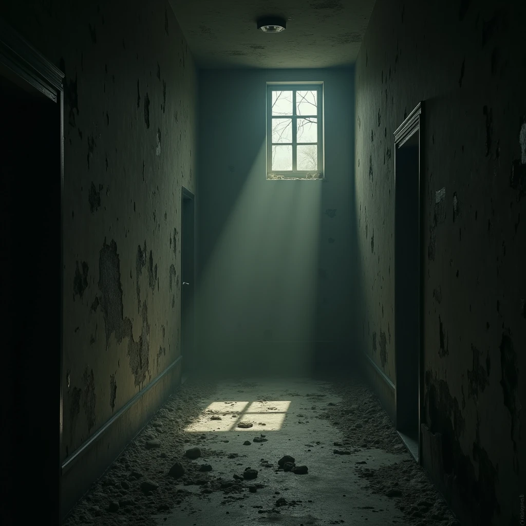 A surreal, eerie, and unsettling scene in a dimly lit, (best quality, masterpiece:1.2), ultra-detailed, (realistic, photo-realistic:1.37), HDR, studio lighting, ultra-fine painting, sharp focus, physically-based rendering, extreme detail description, professional, vivid colors, horror, concept art, moody, somber, gloomy, atmospheric, dramatic shadows, unsettling, unnerving, creepy, unnatural, claustrophobic, disorienting, monochromatic, muted tones, faded, decaying, abandoned, haunting, surreal, unsettling, ominous, foreboding, photorealistic, bokeh, cinematic lighting, 8k, highres, UHD