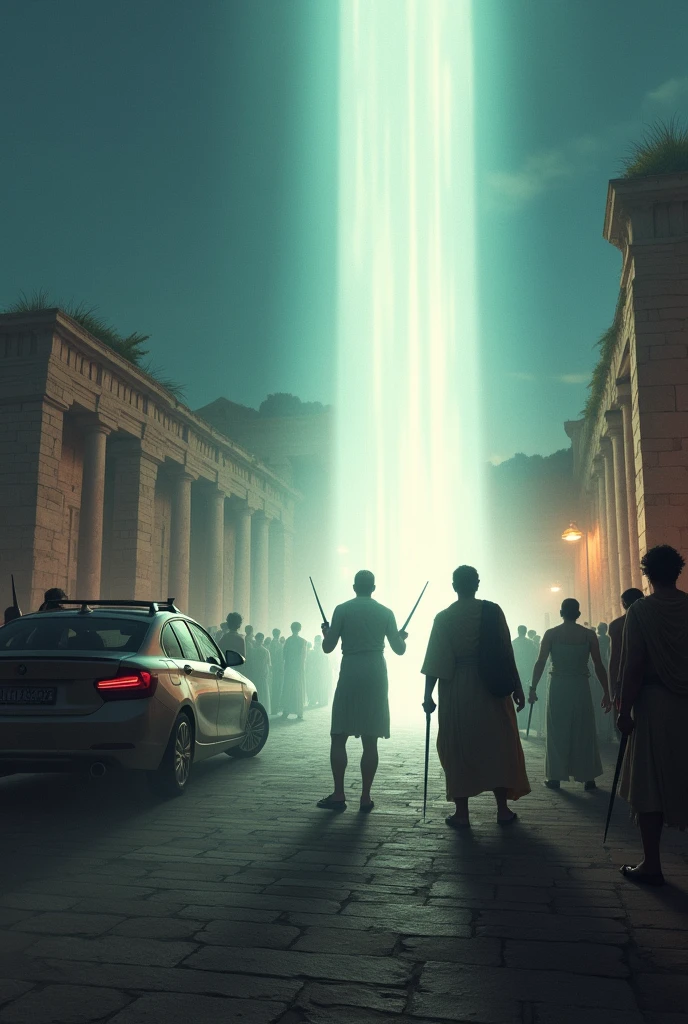 I had set out on a long journey by car to visit the historical and partially ruined temple of Apollon Smintheus, located in the ancient city. My journey was about a short distance away and it was evening. There was no one around. As I approached the temple with my car, I entered a beam of light illuminating the night. I could not see anything because of the intensity of the light. When I opened my eyes about a minute later, I saw a crowd of people in ancient Greek costumes around me. Two soldiers had captured me with swords in their hands.