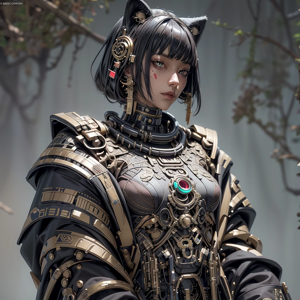 Android, geisha, withroboticparts, inflowerykimono, sci-fi suit, wearing a cyberpunk style, intricate details, (Artstation:1.1), (intricate:1.1), (great eye detail:0.7), solo, female, looking at viewer, photorealistic, 8k, unreal engine, full body, highly detailed,