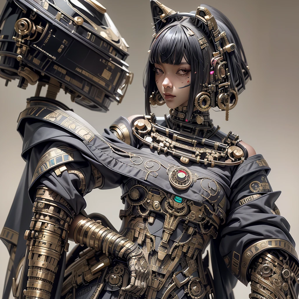 Android, geisha, withroboticparts, inflowerykimono, sci-fi suit, wearing a cyberpunk style, intricate details, (Artstation:1.1), (intricate:1.1), (great eye detail:0.7), solo, female, looking at viewer, photorealistic, 8k, unreal engine, full body, highly detailed,