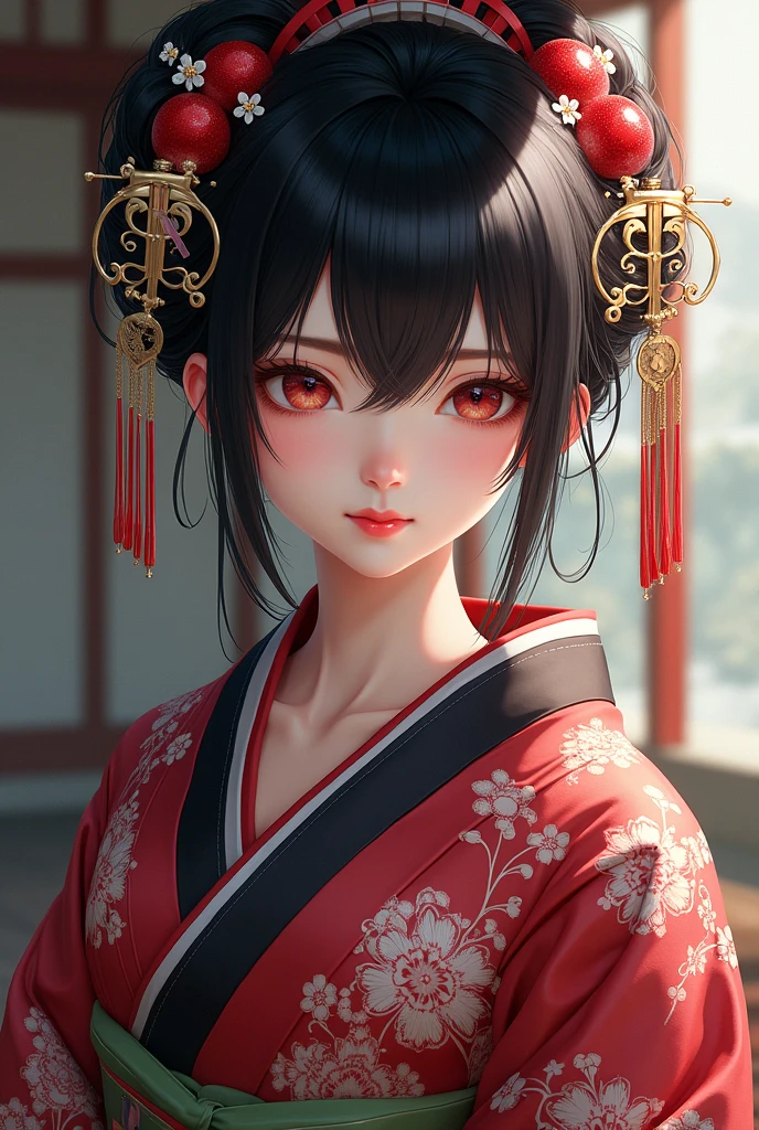 kimono、Black Hair、Oiran、Hanging eyes、Touken Ranbu、