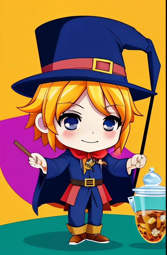 Masterpiece, best quality, chibi, wizard tea party, handsome male witch, beautiful witch, happy, vibrant, colorful