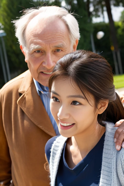 (Browsing Caution)、Highest quality、Ultra-high resolution、巨大なchest、Perfect Face、Beautiful expression、Beautiful Face、Beautiful Eyes、young woman、(Crazy behavior)、(((( Old man standing behind woman、Old man grabs woman'chest、Touch.、Female orgasm:1.2、1 female、 male)))、(put in) 、(Ejaculation into the body、Massive ejaculation)、Blushing、Touched by many hands、The man has a vulgar look、Dick、(See-through underwear:1.2)、Man hugging、