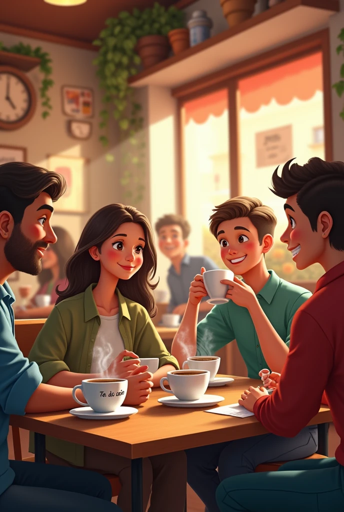 Hd poster with people drinking cupouccino back ground  write in cup Te amo cafe 