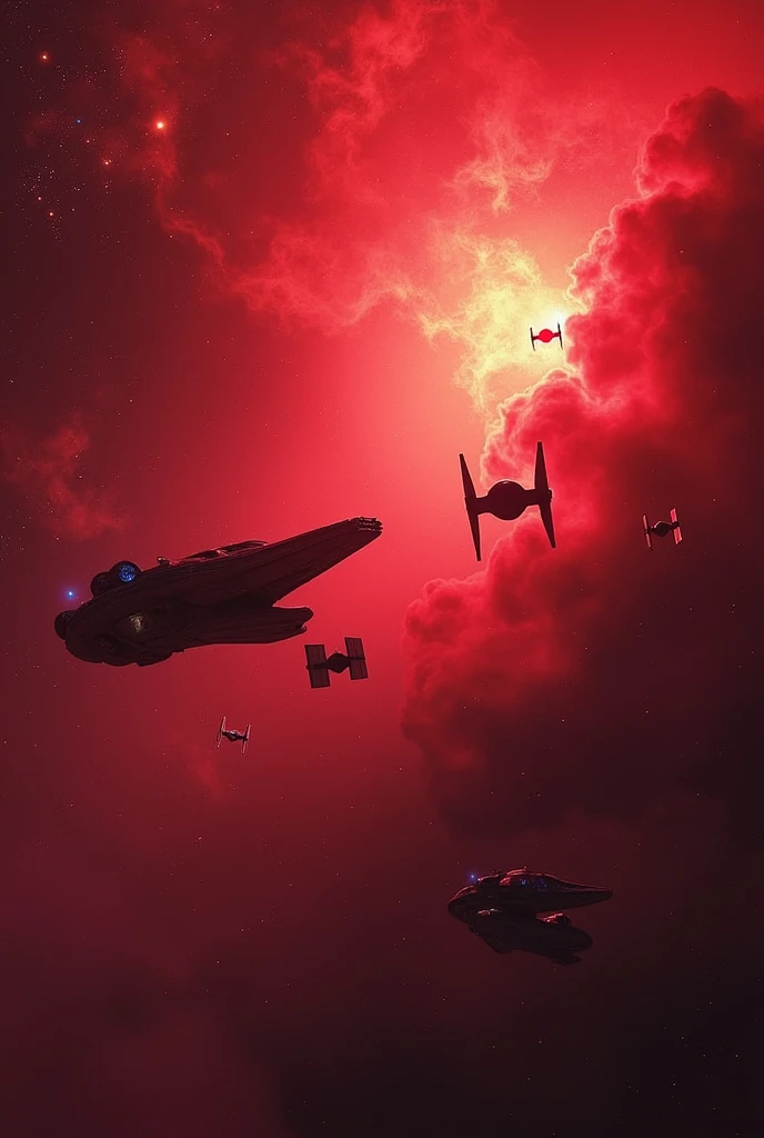 make a wallpaper that contains the starry night and includes some star wars with red color scale