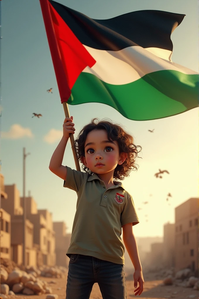 Palestinian child with palestine flag