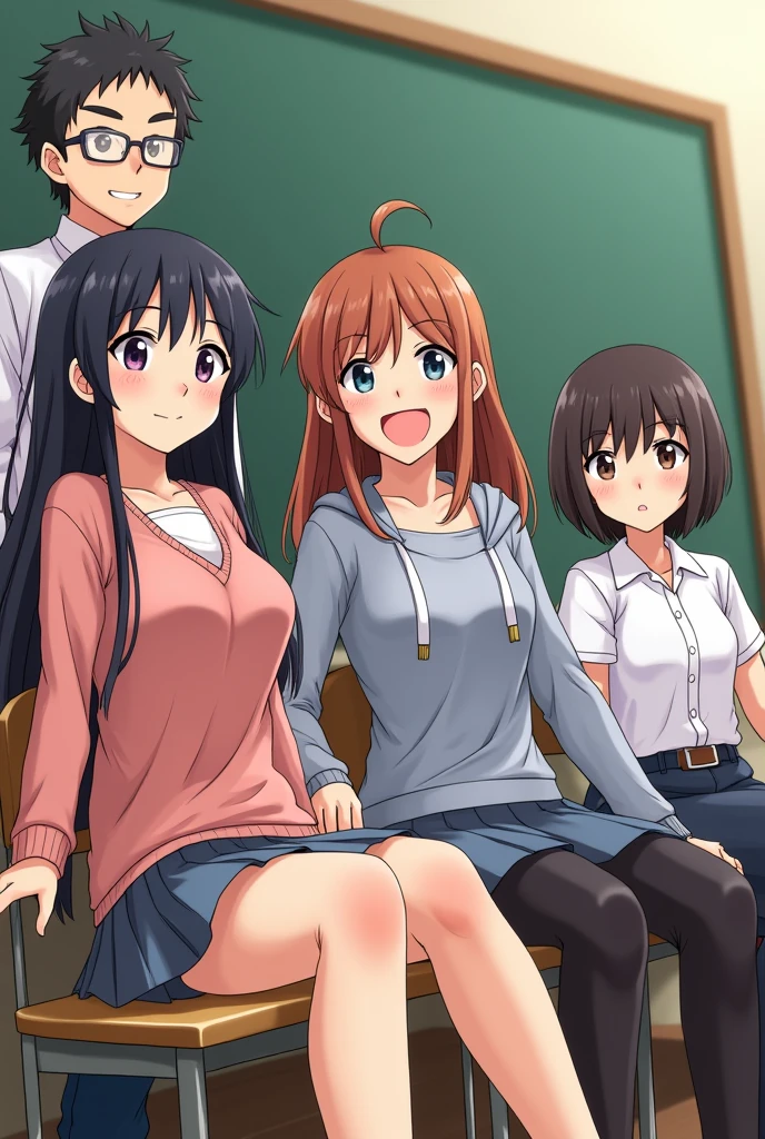 A classmate's siting in class anime type 2 girls and 3 boys