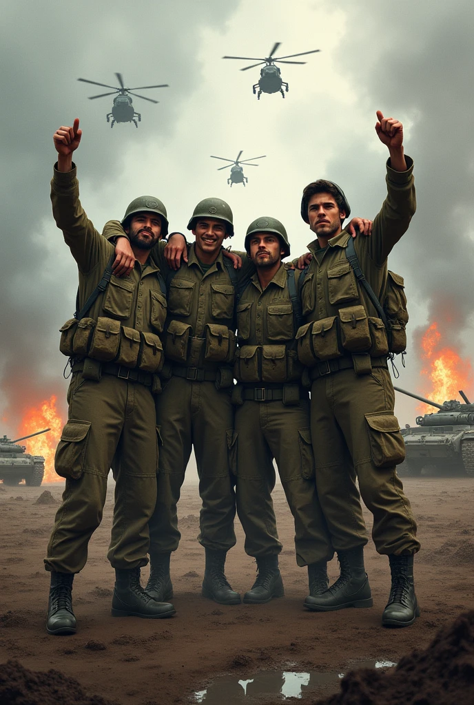 La portada (ilustración realistica) muestra a los cuatro soldados, abrazados posando para una fotografia en un gesto de camaradería en medio del campo de batalla. Jonathan y Sergio levantan los brazos en señal de victoria. Sus uniformes están dañados y cubiertos de barro tanto como el piso cubierto de lodo, sus rostros sucios y cansados, pero con una expresión de triunfo. In the background, helicopters are seen in the cloudy and dim sky, tanques avanzando, y humo elevándose de las explosiones. Title "The Oath of Brandont" se destaca en la parte superior en una tipografía militar robusta