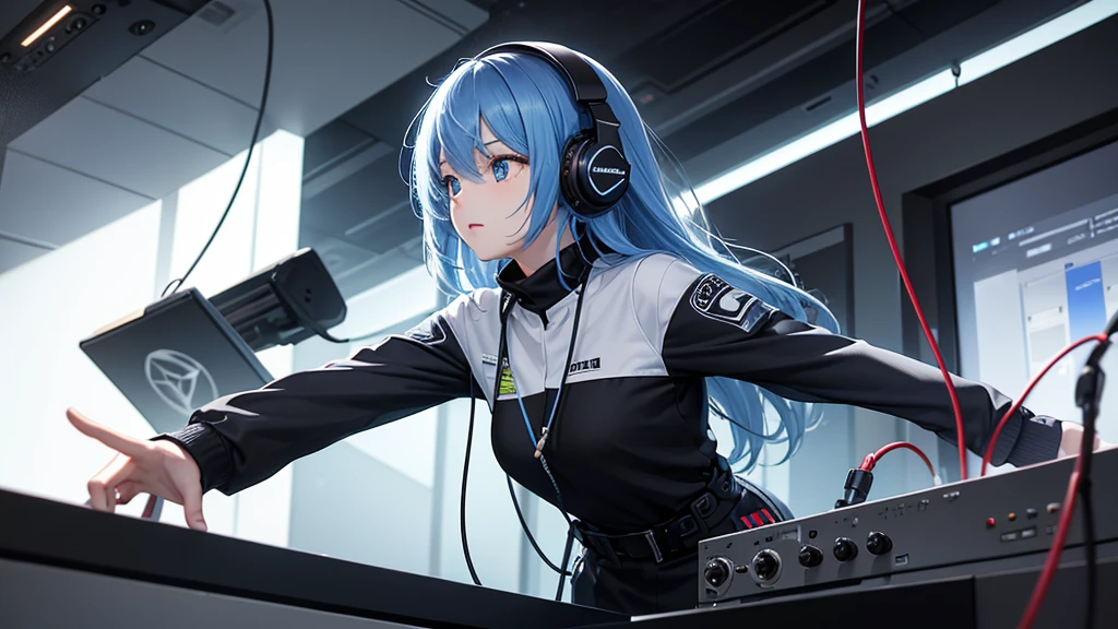 「design concept:
Mixer console in the background、The headphones are placed in the center on the front。
The mixer console represents a professional music production environment.、We aim for realistic and precise depiction of every detail.。Buttons and faders are clearly visible、Use light reflections and shadows effectively、Creates a three-dimensional effect。
The headphones on the front have a simple and modern design.、The softly curved cable hangs naturally over the mixer.。The headphones come in black or dark metal.、Gives a cool and elegant impression。
The overall color、Based on cool blue and green、Use a dark grey or black background。This、Creates a professional and sophisticated atmosphere。
Keep the background clean、Designed to highlight the mixer console and headphones。Emphasizes the contrast between light and shadow、The aim is to give an energetic yet calm impression.。」