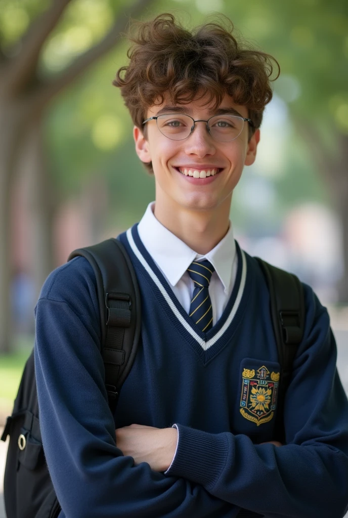 A male high school student wearing a school uniform