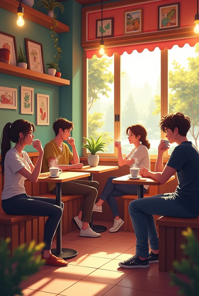 Hd poster with people drinking cupouccino back ground in Te amo Cafe. Location :Nesto saadah