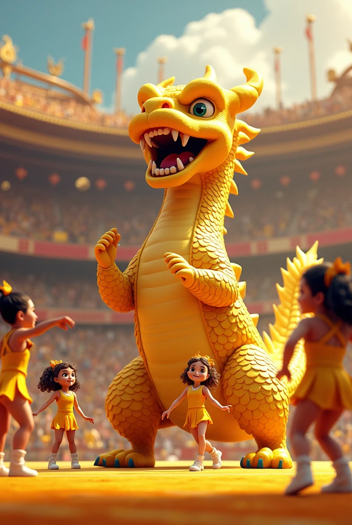 Yellow cheerleaders have golden dragons.