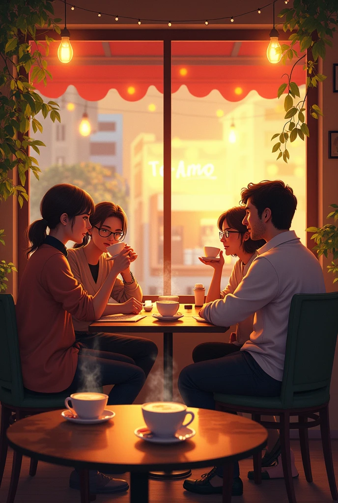 Hd poster with people drinking cupouccino back ground in Te amo Cafe. Location :Nesto saadah