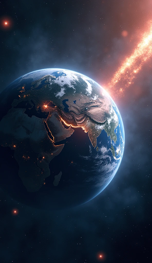 the earth, gigantic meteor, from space,