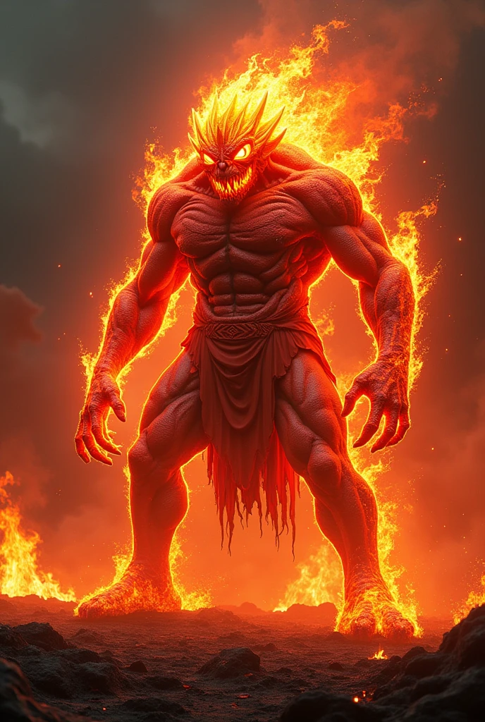 Create a highly realistic, photorealistic image of "Engoku Oni," an original Japanese yokai. This hellfire demon brings destruction with its flames. It appears as a fearsome, fiery figure with glowing red eyes, flaming hair, and molten skin. The atmosphere should be intense and fiery, set in a burning, hellish landscape. The background should include charred ground, blazing flames, and a smoky, red sky. The image should have a vertical orientation with a 9:16 aspect ratio.


