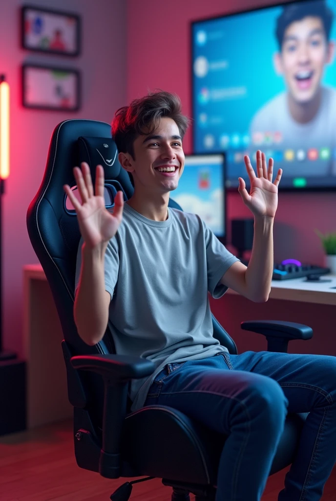 Một thằng Youtuber 17 tuổi ngồi trên ghế Streamer vẫy tay chào