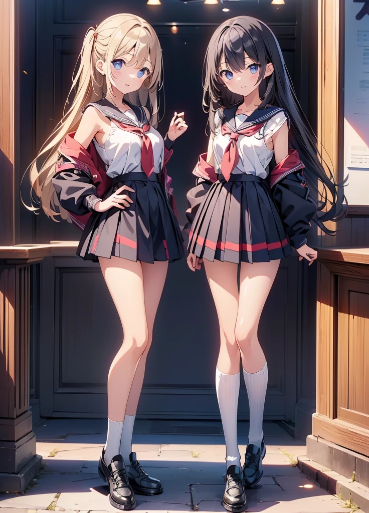 1girl,(((Highest quality、Masterpiece、Official Art、Super detailed、The best composition)))、Anime Style、Left half: High school girl、Right half armed girl、Two-sided、