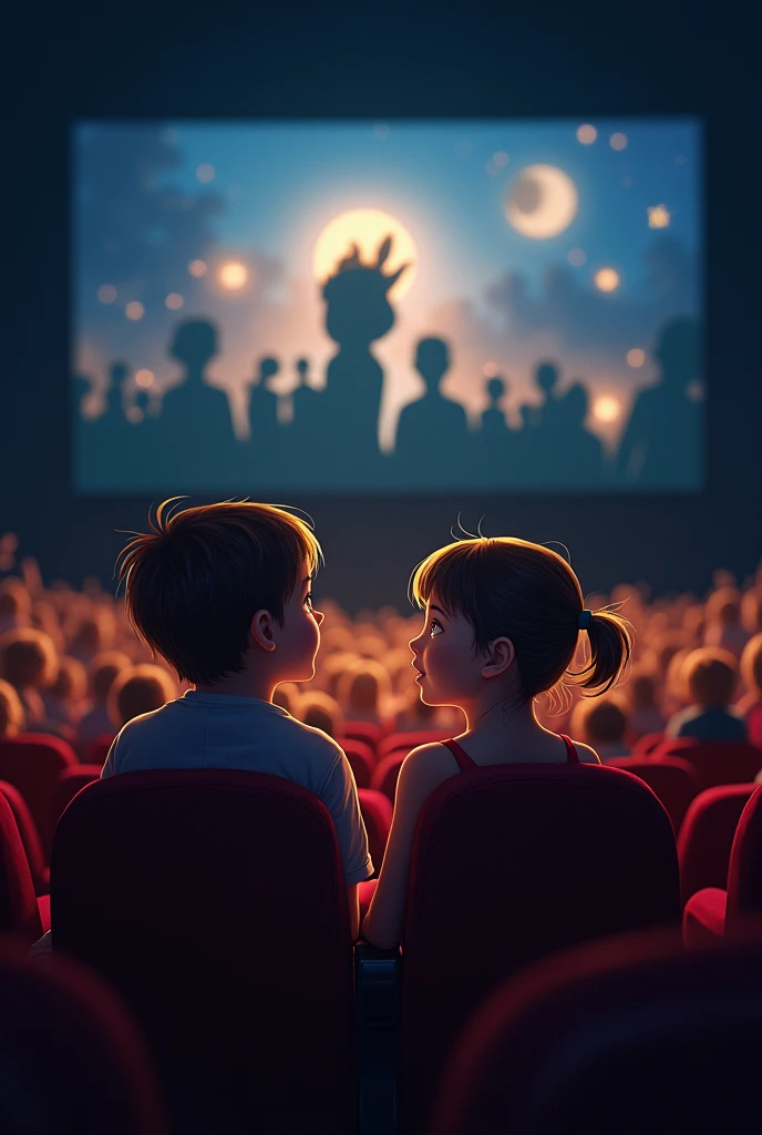 A girl and a boy in the cinema watching a movie