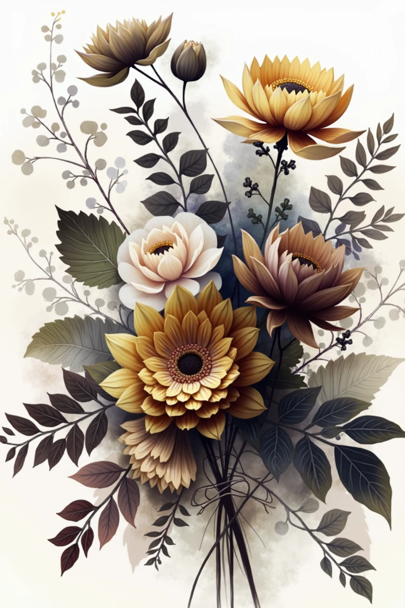 lush bright flowers on a light background, flowers with brightly outlined petals and leaves are gathered in a large bouquetlush bright flowers on a light background, flowers with brightly outlined petals and leaves are gathered in a large bouquet