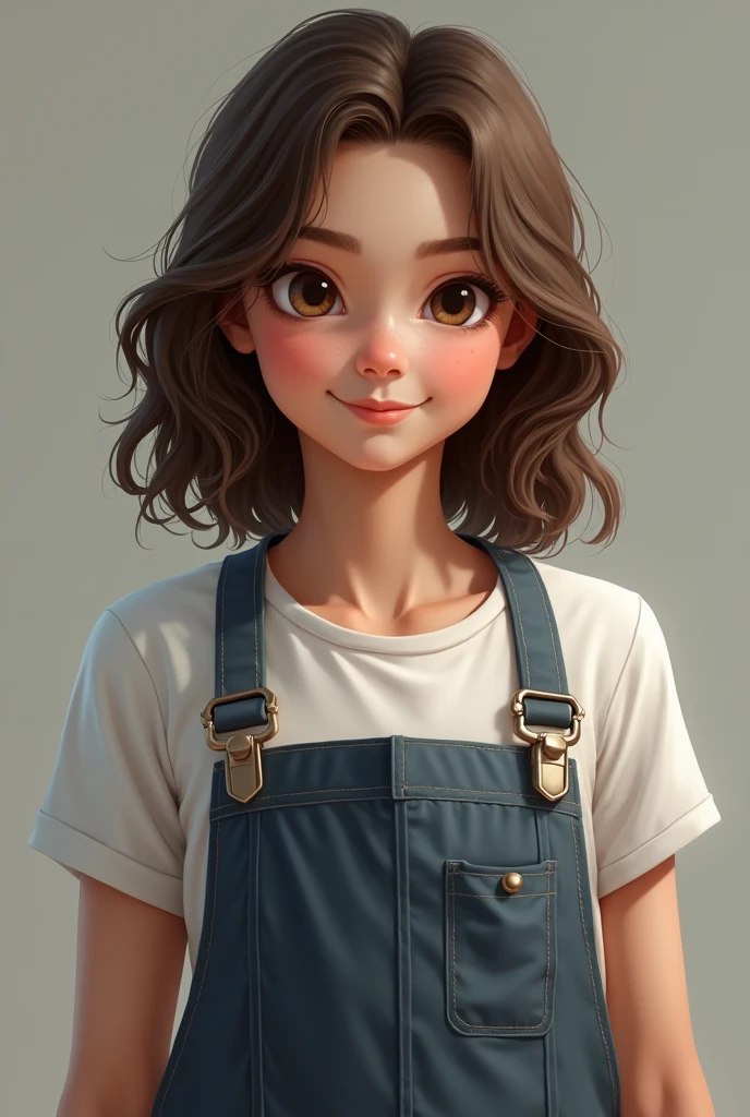 it, create a realistic image of a girl , white, shoulder length wavy hair, eyes browns, Practical skills 
