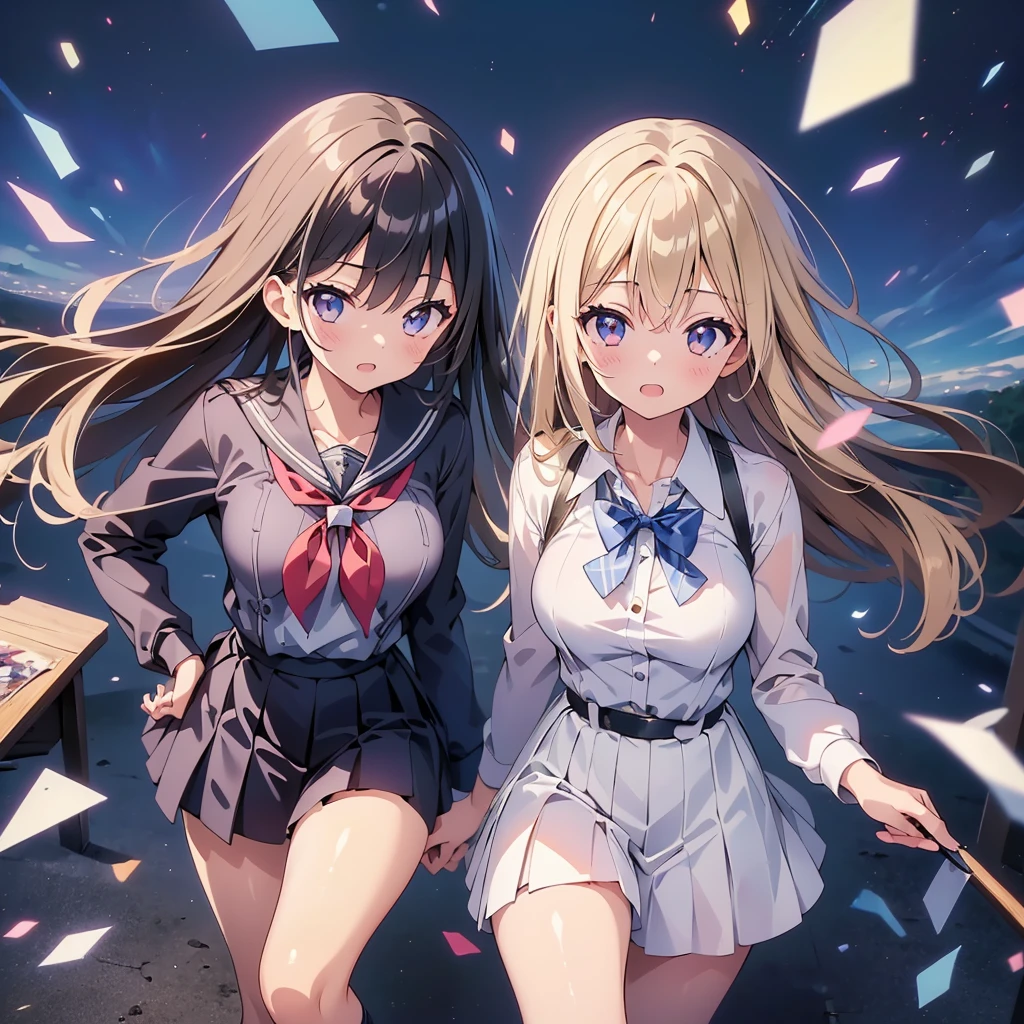 1girl,(((Highest quality、Masterpiece、Official Art、Super detailed、The best composition)))、Anime Style、Left half: High school girl、Right half armed girl、Two-sided、