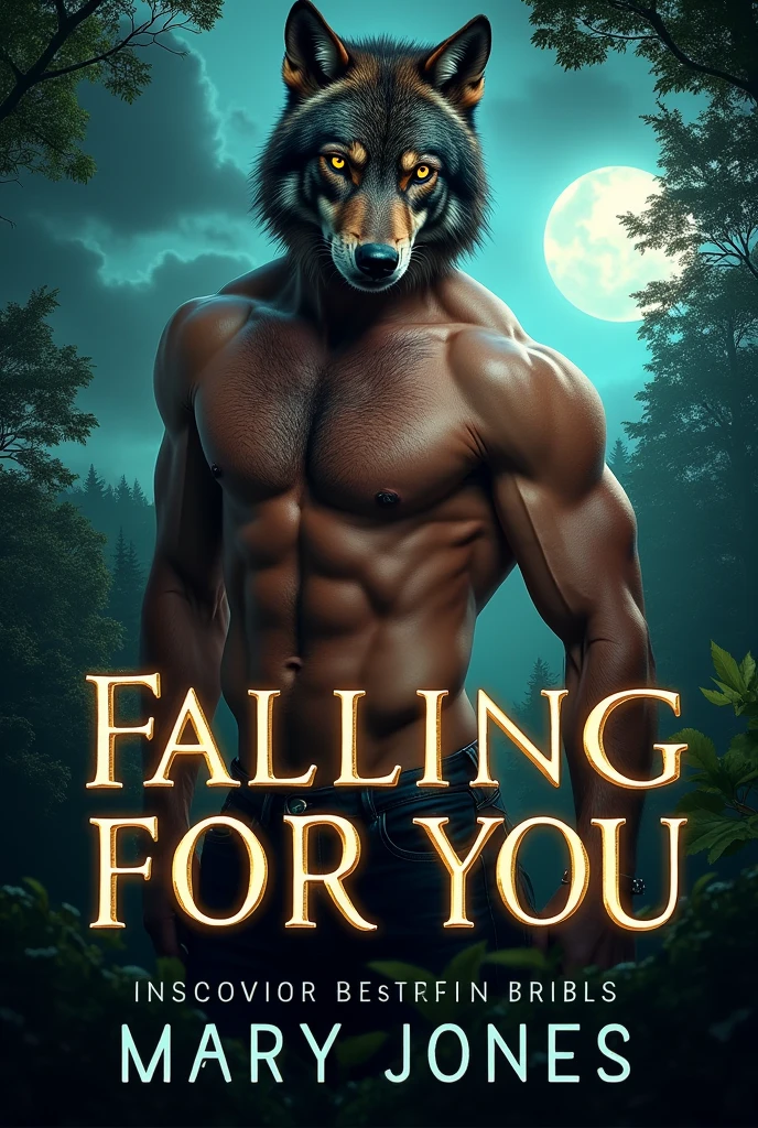 I need a gay/ werewolf captivating book cover for a book titled Falling For you. And my author name on the cover is Mary Jones. I need to look very attractive and have a wonderful scenery